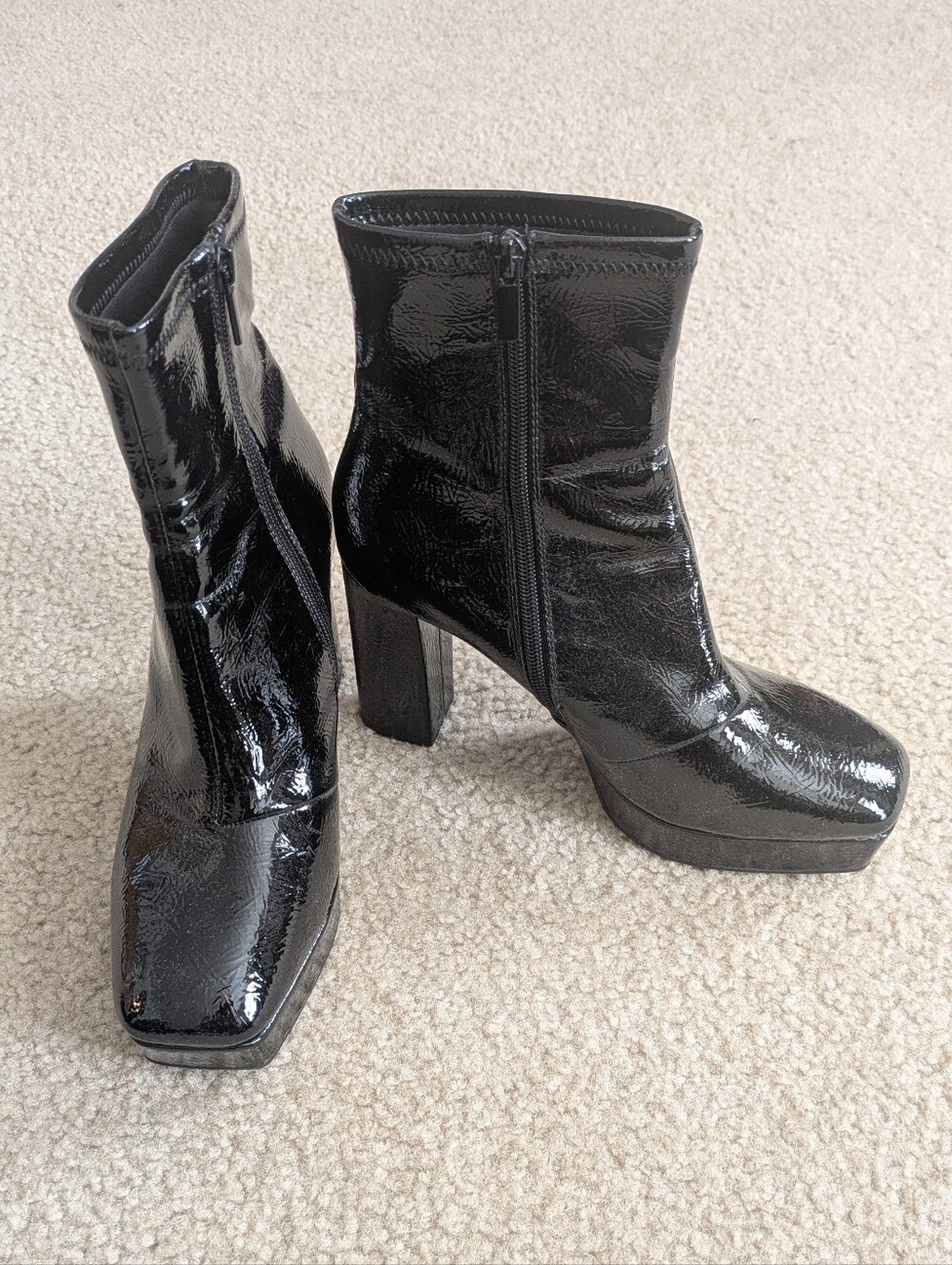 Impo Black Patent Platform Ankle Boots
